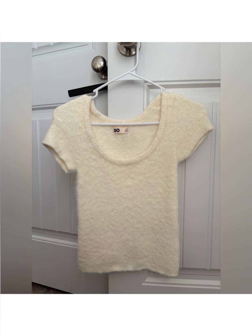 SO Cream Fuzzy Short-Sleeve Scoop Neck Top